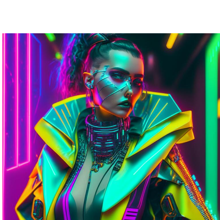 Женский стиль в моде 2023 Cyberpunk-стиль использование ярких неоновых цветов